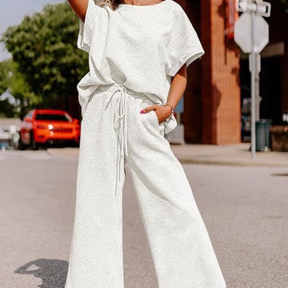 Casual Women's Simple Style Solid Color Polyester Pants Sets Pants Sets