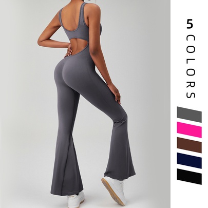 Casual Solid Color Nylon Spandex Jumpsuits