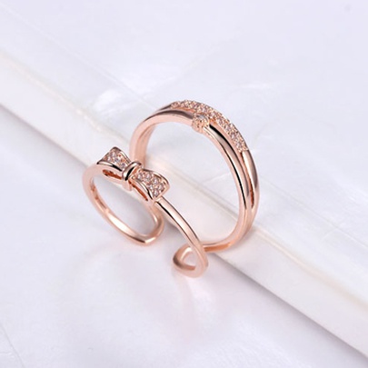 Elegant Basic Classic Style Bow Knot Copper Zircon Open Rings In Bulk