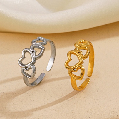 304 Stainless Steel Gold Plated Elegant Simple Style Hollow Out Heart Shape Open Rings