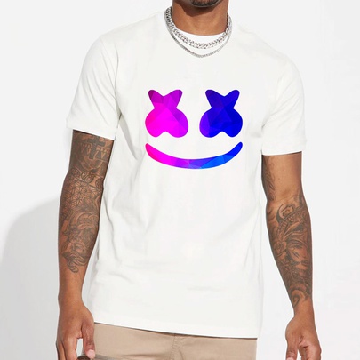 Men's Smiley Face Simple Style Round Neck Short Sleeve Regular Fit Men's T-shirt