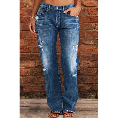 Women's Holiday Daily Simple Style Solid Color Full Length Washed Jeans