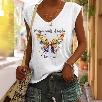Women's T-shirt Short Sleeve T-Shirts Printing Simple Style Letter Butterfly