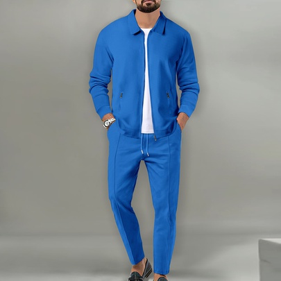 Women's Solid Color Simple Style Turndown Long Sleeve Regular Fit Men's Sets