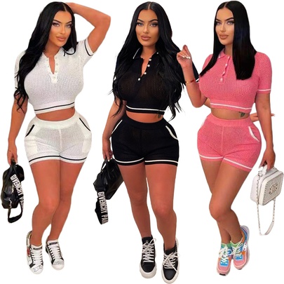 Daily Women's Simple Style Solid Color Spandex Polyester Pants Sets Shorts Sets