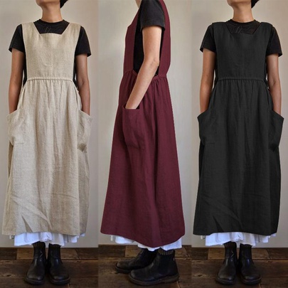 Women's Swing Dress Simple Style U Neck Sleeveless Solid Color Maxi Long Dress Holiday Daily