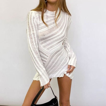 Women's Sheath Dress Streetwear Round Neck Long Sleeve Solid Color Short Mini Dress Holiday Daily