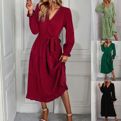 Women's Regular Dress Elegant V Neck Long Sleeve Solid Color Midi Dress Office Business