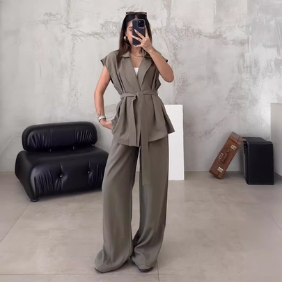 Daily Women's Simple Style Solid Color Polyester Pants Sets Pants Sets