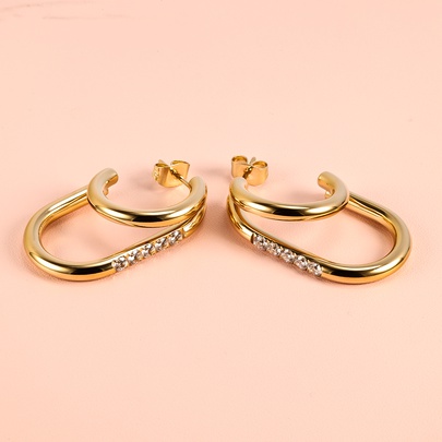 1 Pair Elegant Basic Lady Geometric Solid Color Polishing Inlay 201 Stainless Steel Zircon 18K Gold Plated Earrings