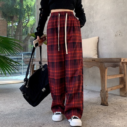 Women's Daily Casual Plaid Full Length Casual Pants