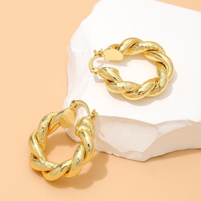 1 Pair Elegant Classic Style Twist Plating Copper 18K Gold Plated Earrings