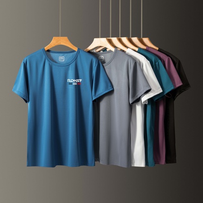 Men's Solid Color Casual Round Neck Short Sleeve Regular Fit Men's T-shirt