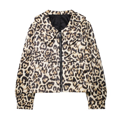 Women's Streetwear Leopard Printing Pocket Zipper Casual Jacket