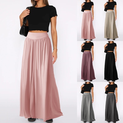 Women's Daily Casual Solid Color Full Length Pocket Wide Leg Pants
