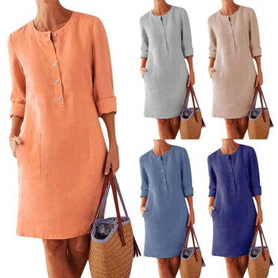 Women's Regular Dress Casual Round Neck Long Sleeve Solid Color Knee-Length Holiday Daily