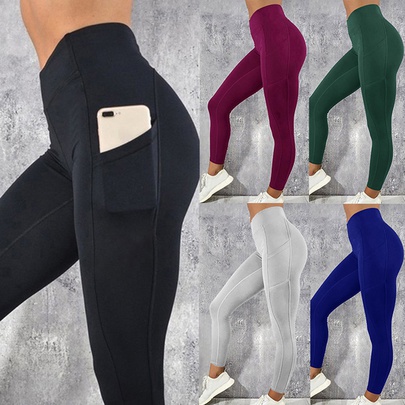 Women's Sports Solid Color Cotton Blend Polyester Pocket Active Bottoms Skinny Pants