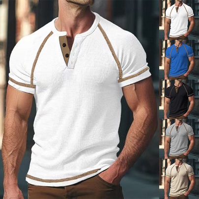 Men's Solid Color Simple Style Round Neck Collarless Short Sleeve Slim Men's T-shirt
