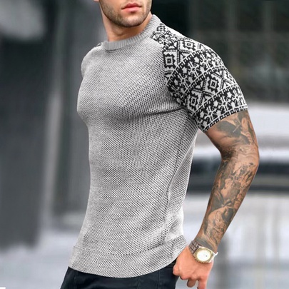 Men's Geometric Simple Style Round Neck Short Sleeve Slim Men's T-shirt