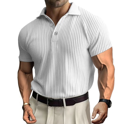 Men's Stripe Simple Style Turndown Short Sleeve Slim Men's T-shirt