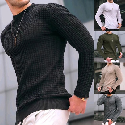 Men's Solid Color Simple Style Long Sleeve Loose Round Neck Collarless