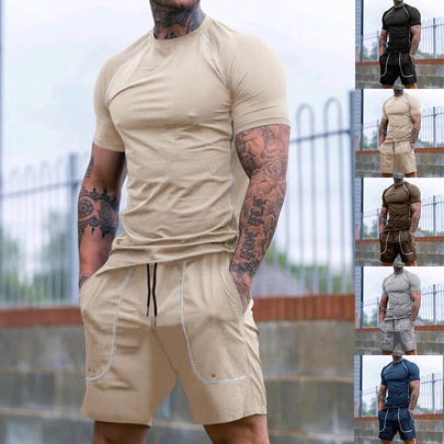 Men's Solid Color Simple Style Round Neck Short Sleeve Regular Fit Men's Sets