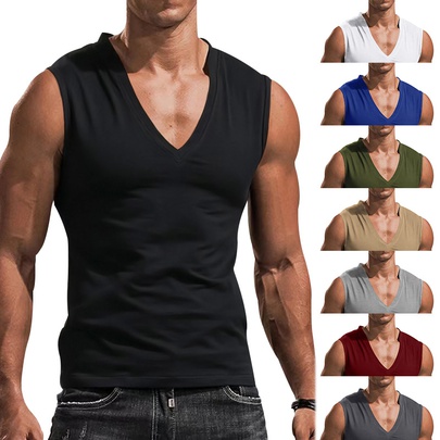 Men's Solid Color Simple Style V Neck Sleeveless Regular Fit Men's Tops