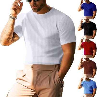 Men's Stripe Simple Style Round Neck Short Sleeve Loose Men's T-shirt