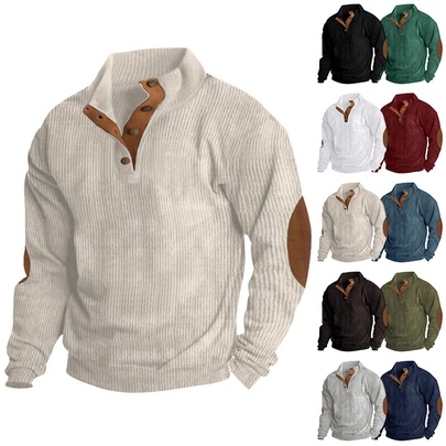 Men's Stripe Solid Color Simple Style Long Sleeve Loose Standing Collar