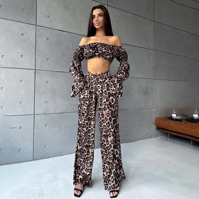 Home Daily Sleeping Women's Streetwear Leopard Polyester Pants Sets Pajama Sets