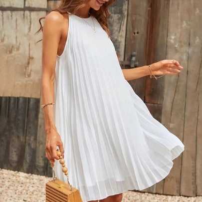Women's Regular Dress Simple Style Round Neck Sleeveless Solid Color Knee-Length Daily Date