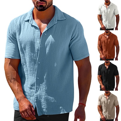 Men's Solid Color Simple Style Turndown Short Sleeve Regular Fit Men's Tops