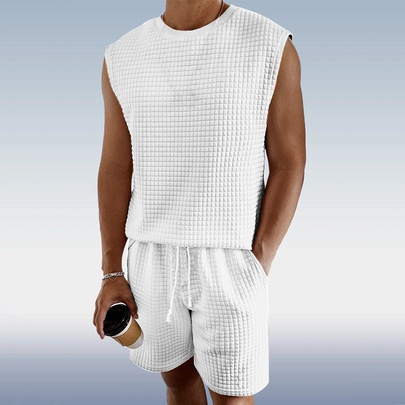 Men's Solid Color Simple Style Round Neck Sleeveless Regular Fit Men's Sets