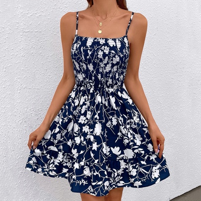 Women's Strap Dress Streetwear Strap Printing Sleeveless Ditsy Floral Knee-Length Holiday Beach