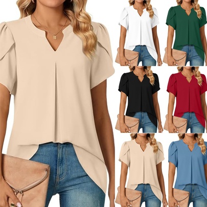 Women's Blouse Short Sleeve T-Shirts Elegant Solid Color