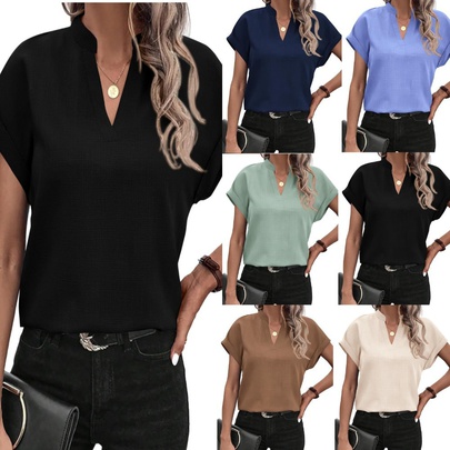Women's Blouse Short Sleeve Blouses Mercerized British Style Solid Color