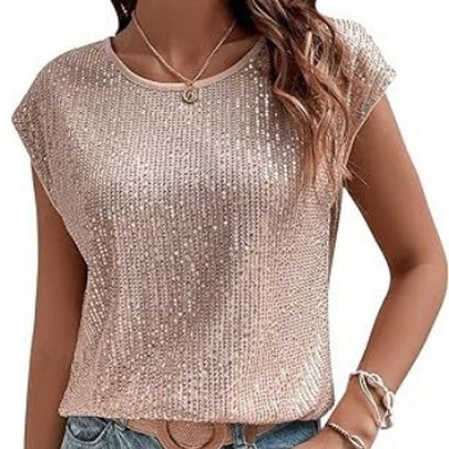 Women's T-shirt Short Sleeve T-Shirts Sequins Streetwear Solid Color