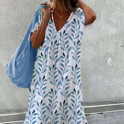 Women's Regular Dress Vacation V Neck Sleeveless Printing Solid Color Flower Maxi Long Dress Holiday Beach