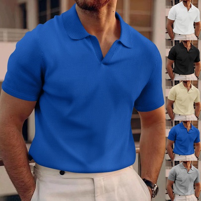 Men's Solid Color Simple Style Turndown Short Sleeve Slim Men's T-shirt