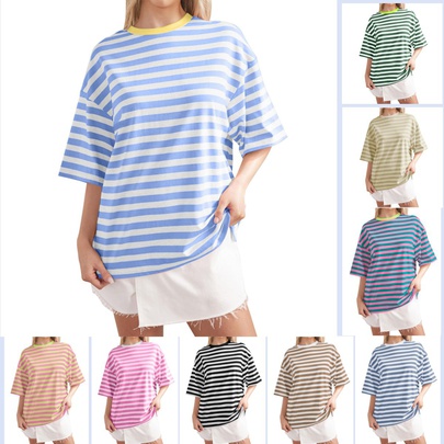 Women's T-shirt Half Sleeve T-Shirts Printing Contrast Binding Simple Style Stripe