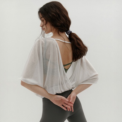 Casual Solid Color Viscose Round Neck Backless Active Tops T-shirt