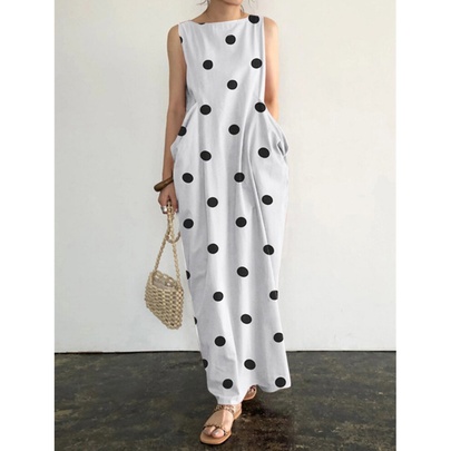 Women's Regular Dress Casual Vacation Round Neck Printing Sleeveless Polka Dots Maxi Long Dress Travel Daily
