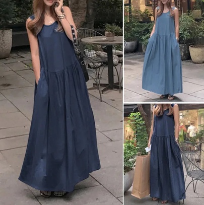 Women's Regular Dress Simple Style U Neck Sleeveless Solid Color Midi Dress Holiday Outdoor Daily