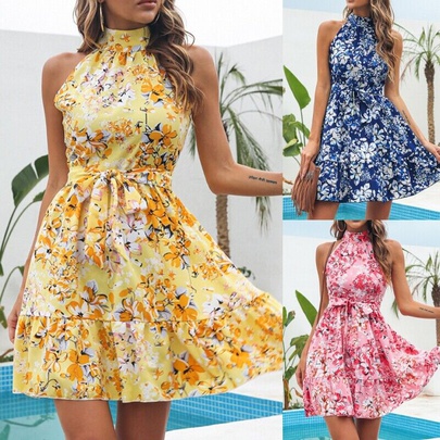 Women's Sheath Dress Vacation Round Neck Straps Sleeveless Ditsy Floral Above Knee Beach Date Lawn