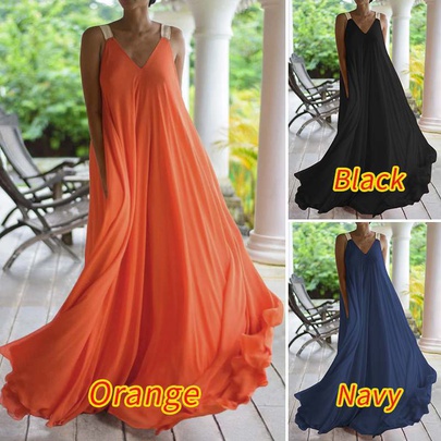 Women's Swing Dress Sexy V Neck Printing Sleeveless Solid Color Maxi Long Dress Holiday Party Date