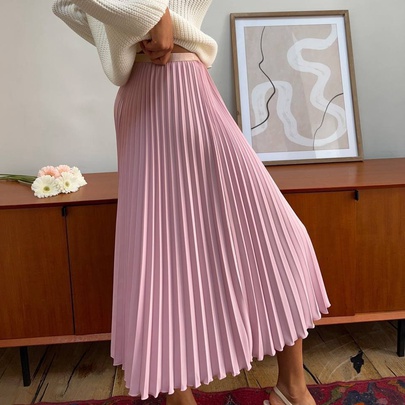 Women's Pleated Skirt Casual Solid Color Knee-Length Daily