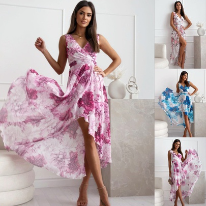 Women's Regular Dress Vacation V Neck Sleeveless Printing Maxi Long Dress Holiday Beach Date