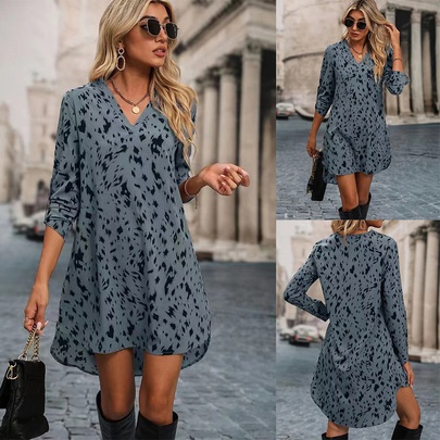 Women's T Shirt Dress Casual V Neck Long Sleeve Printing Above Knee Holiday Daily