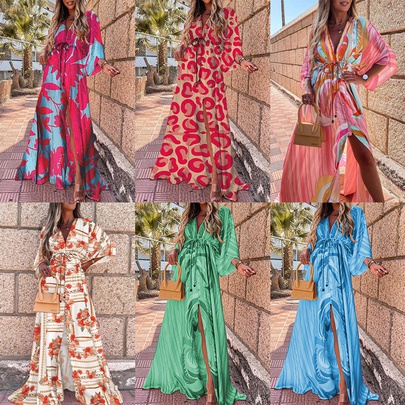 Women's Swing Dress Vacation V Neck Printing Half Sleeve Printing Maxi Long Dress Holiday