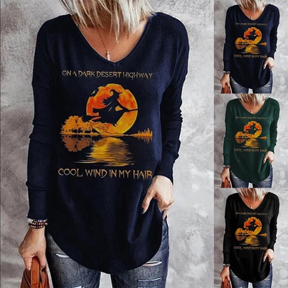 Women's T-shirt Long Sleeve T-shirts Printing Casual E4011-7/witch Letter